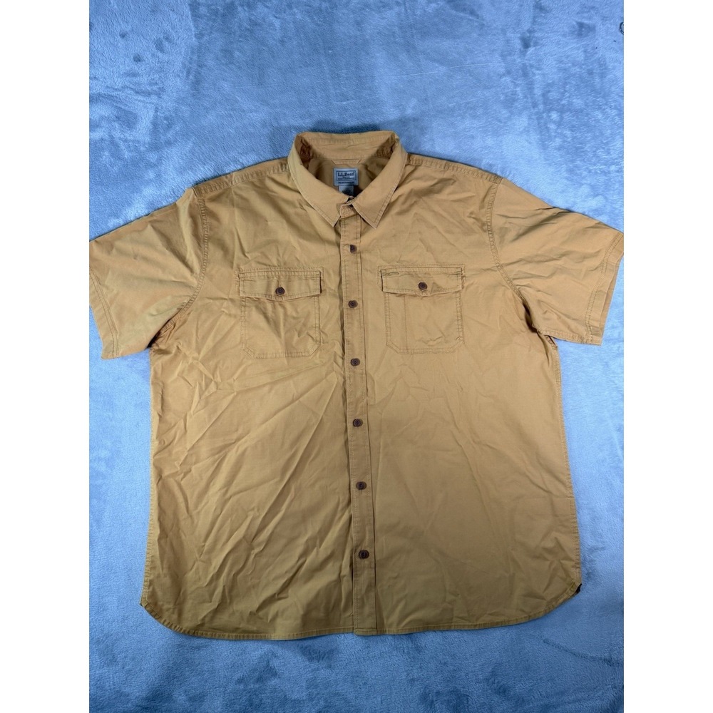 LL Bean Riverton Ripstop Shirt Mens XL Brown Short Sleeve Fishing Hiking